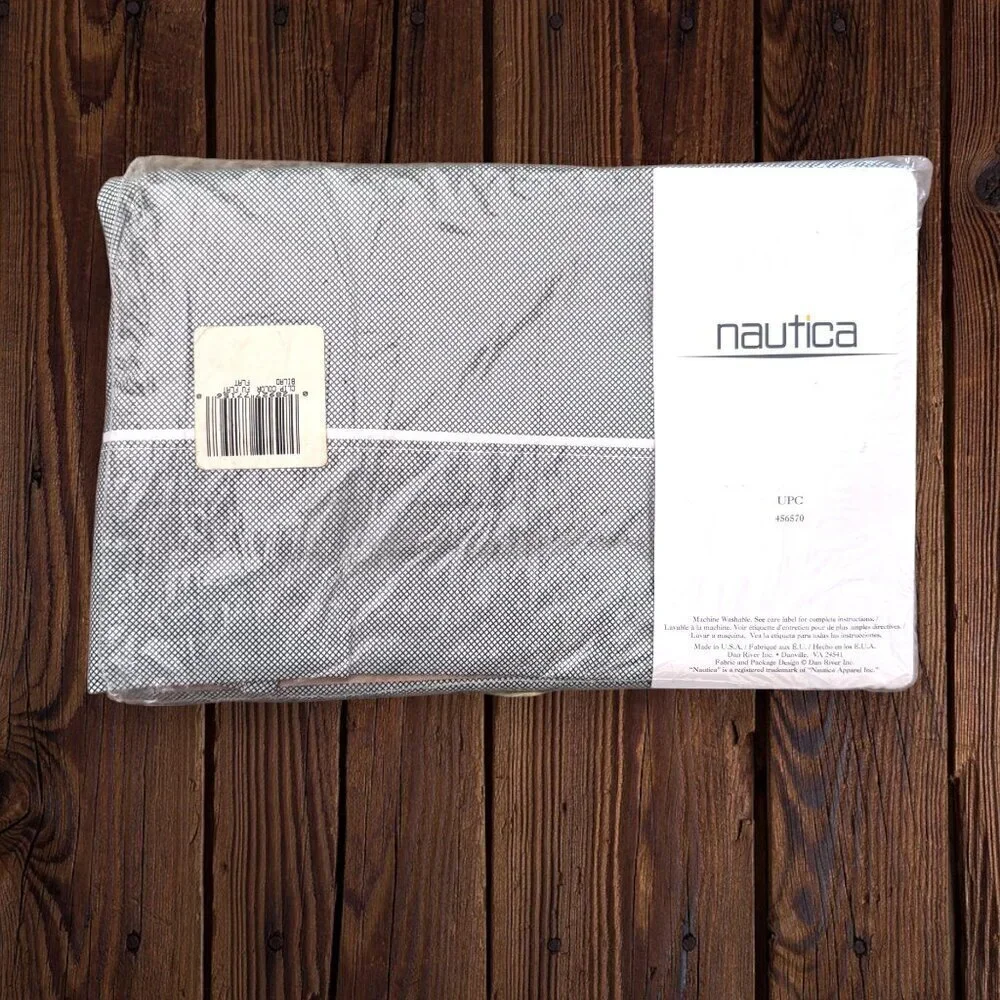 Nautica Y2k Black White Plaid Check Flat Full Sheet Vintage NWT